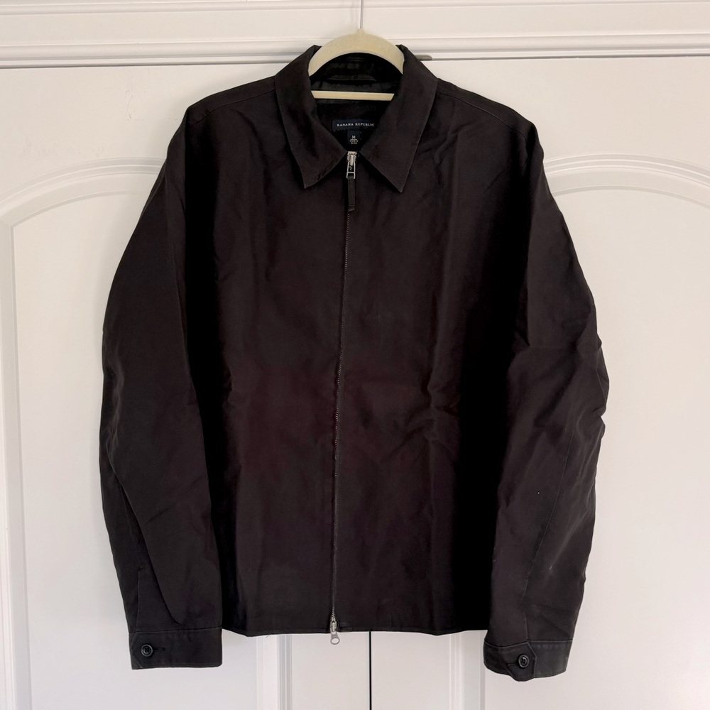 Banana Republic Black Zip Up Jacket EUC Shirt Collar Collared Nylon Windbreaker